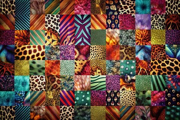 Fototapeta premium Bold Animal Patchwork Notebook Cover Design, Bokeh Background Texture