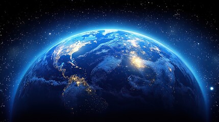 Obraz premium Night Earth, space, city lights, global, background, astronomy, website banner