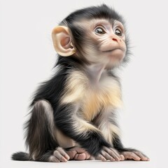 Adorable Youthful Monkey Portrait: Cute Isolated Wildlife Mammal with Playful Expression and Furry Features