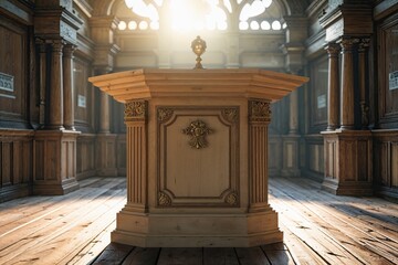Elegant Wooden Podium Featuring Light-Colored Top Illuminated by Natural Daylight