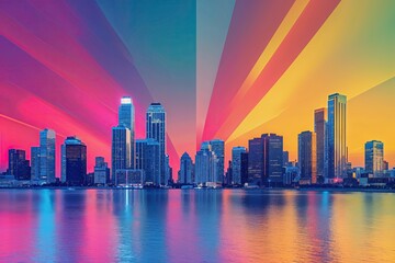 Obraz premium Stunning Cityscape Background with Eye-Catching Gradient Effect for Trendy Website Banner
