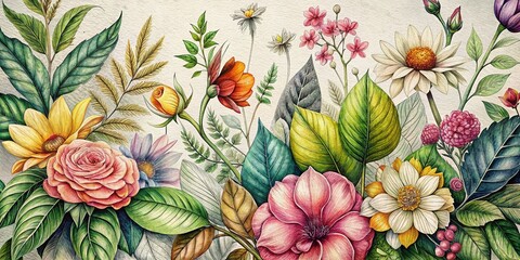 Botanical Graphite Sketch Backdrop: Elegant Nature Design for Print & Web