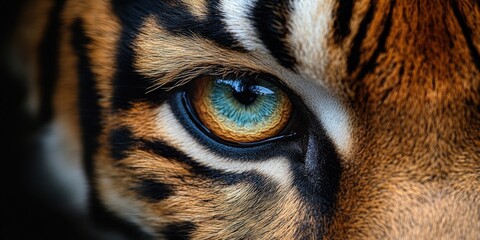 Intimate close-up of a tiger's eye, capturing its intensity and beauty in a wild animal setting