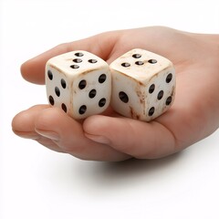 Close-Up of Hand Holding Stacked Vintage Dice in Game of Luck and Strategy