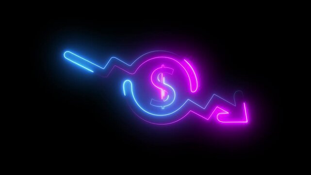 Business loss. Cash with down arrow stocks graph, concept of financial crisis, market fall. Cost reduction. Money symbol with down arrow. dollar sign loss direction graph.