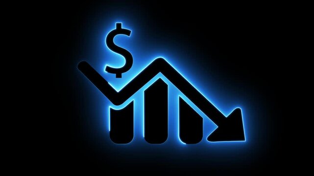 Business loss. Cash with down arrow stocks graph, concept of financial crisis, market fall. Cost reduction. Money symbol with down arrow. dollar sign loss direction graph.
