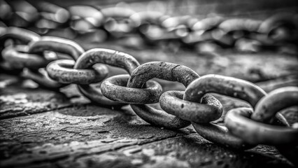 Broken Metal Chain Links - Vintage Black and White Stock Photo
