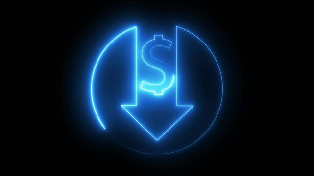 Business loss. Cash with down arrow stocks graph, concept of financial crisis, market fall. Cost reduction. Money symbol with down arrow. dollar sign loss direction graph.