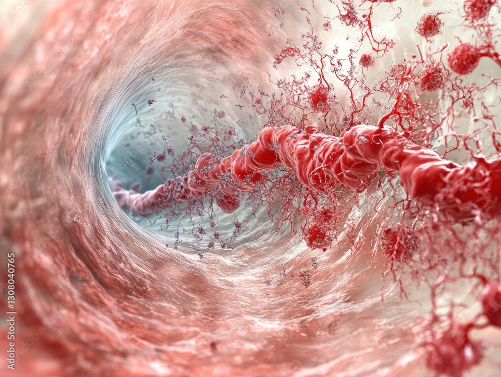 Poster whimsical red and white swirl pattern creating a dynamic visual effect full of energy and life