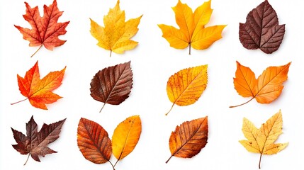 Fototapeta premium Colorful Autumn Leaves Set on White Background
