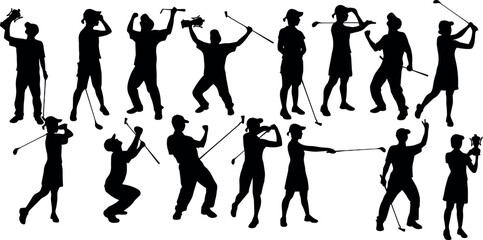 A set of golfer sports people playing golf in various poses.