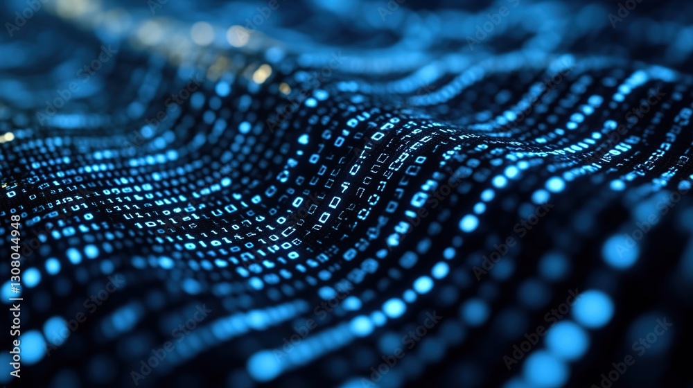 Poster abstract digital binary code waves on dark background