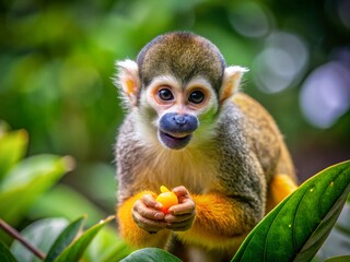 Obraz premium Candid Squirrel Monkey in Lush Rainforest - Adorable Wildlife Stock Photo