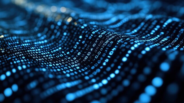 Abstract digital binary code waves on dark background