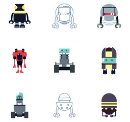 Set of vector icons of robots with white background