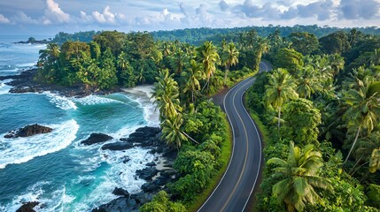 Coastal road winding through tropical paradise