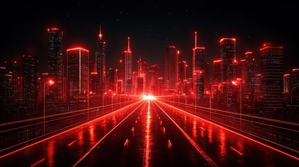Red neon city highway at night