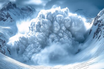 Avalanche Explosion in Snowy Mountains - High Altitude Winter Adventure & Weather Dynamics