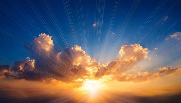 cloud with sun heavenly sunset sky and sun rays with glowing sunset clouds - Powered by Adobe