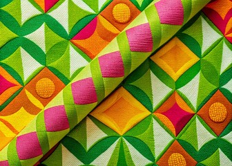Cheerful Retro Green Yellow Pink Orange Gingham Check Pattern Minimalist Background