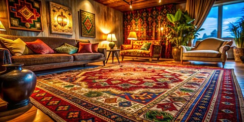 Obraz premium Chic Rugs: Low Light Home Decor Photography - Luxurious Textures & Stylish Ambiance