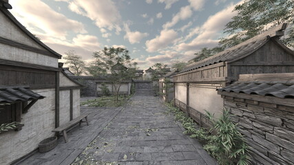 中国式建築物　3DCGレンダリング