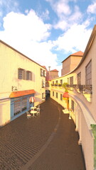 石畳のある街かど　3DCGレンダリング