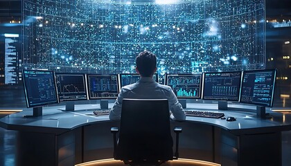 Analyst monitors data streams in control room