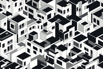 Black and white pixels of architectural building shapes