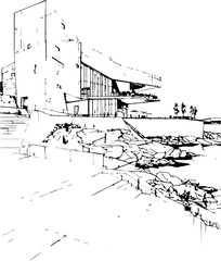Fototapeta premium sketch, vector, drawing, house, landscape, coloring page, illustration, tree, architecture, city, building, old, home, vintage, mountain, street, church, nature, village, painting, river, draw, black,