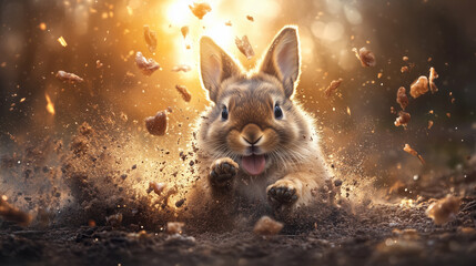 Bunny, shot of shallow depth of field, cinematic lighting with volumetric effects, bokeh background