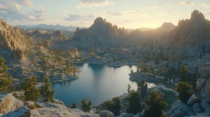 A scenic lake surrounded by mountains and lush green trees
