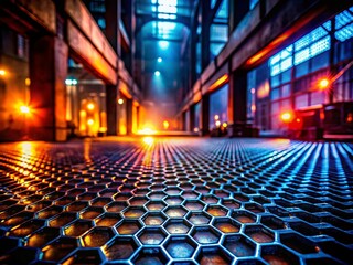 Naklejka premium Close-up Honeycomb Steel Plate Texture: Industrial Night Photography Backdrop