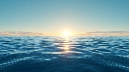 Obraz premium Ocean sunset, calm waves, clear sky, peaceful scene, travel brochure