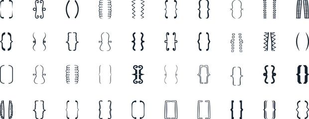 Bracket, braces, parenthes vector set, Diverse curly bracket styles for design, coding, and typography. Ideal symbol for software, graphic design