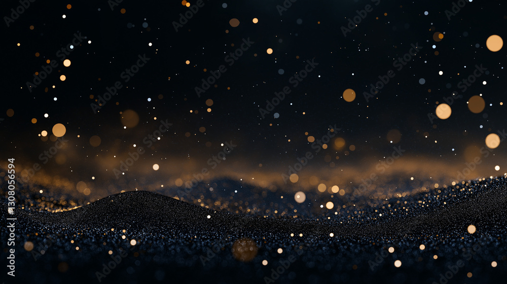 Wall mural celestial sparkle: abstract illustration of a dark background filled with golden bokeh and particle 