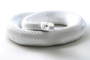 Fototapeta premium Albino snake coiled, white background, studio shot, reptile photography