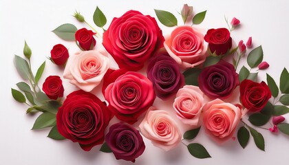 Obraz premium red and pink roses in an abstract arrangement on a white background