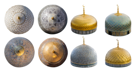 Intricate Architectural Dome Designs with Decorative Patterns and Colors, isolated on transparent background