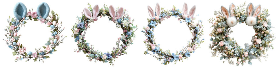 Naklejka premium Decorative Easter Wreaths with Floral Designs and Bunny Accents