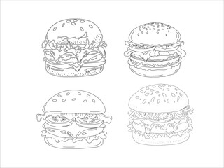 Hand drawn burger. doodle burger. doodle fast food burger. hamburger in doodle style. Cheese Burger or Hamburger with doodle style.	fast food illustration.
