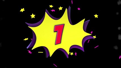 Number 1 Comic Text Animation Background on Alpha Channel, Loop

