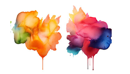 colorful set of watercolor splash stains isolated on white or transparent png
