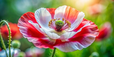 Fototapeta premium Close-up Red and White Corn Poppy Flower Blooming in Garden - Vibrant Floral Photography