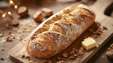 Freshly baked bread on a wooden table with a variety of loaves and slices