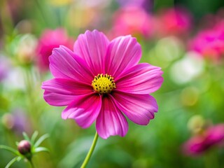 Fototapeta premium Close-up Tilt-Shift Pink Cosmos Flower, Isolated Garden Bloom, Miniature Effect