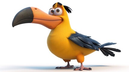 Obraz premium Cheerful cartoon toucan, tropical bird, white background, animation