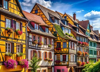 Obraz premium Colorful Colmar Village, Alsace, France: Summer Panorama of Timbered Houses