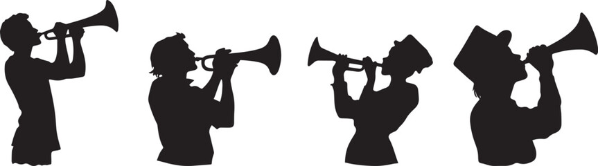 Naklejka premium Silhouette set of a person blowing a horn for Saint Patricks Day vector silhouette