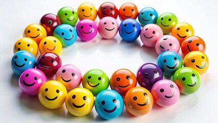 Colorful Emoji Ball Circle, Fun Bright Emojis, White Background Stock Photo